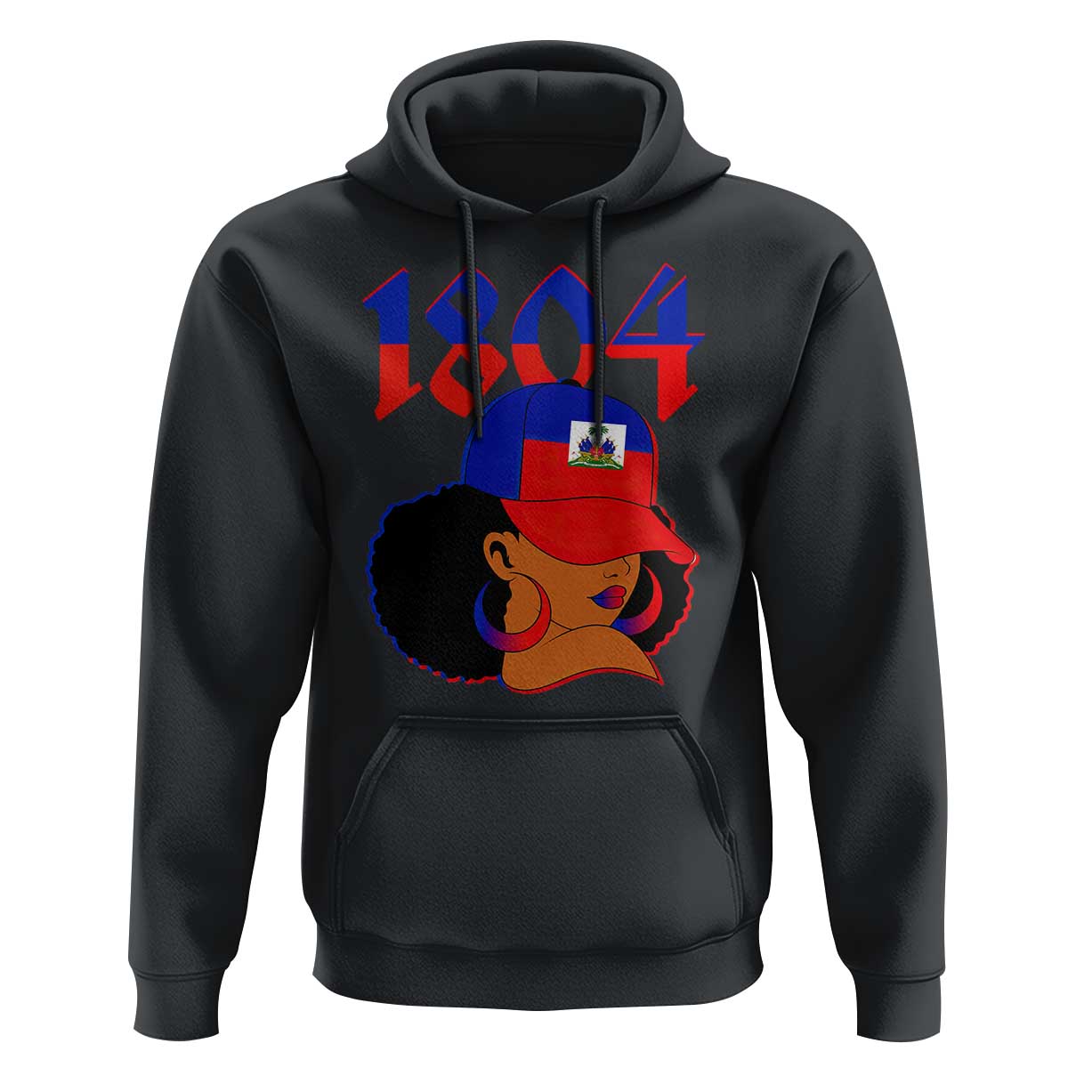 Haiti 1804 Curly Afro Queen Hoop Earrings Style Graphic Hoodie Haitian Heritage Pride