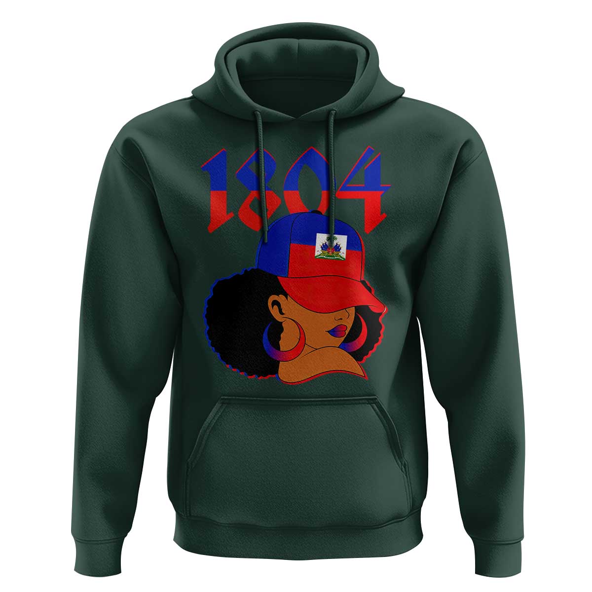 Haiti 1804 Curly Afro Queen Hoop Earrings Style Graphic Hoodie Haitian Heritage Pride
