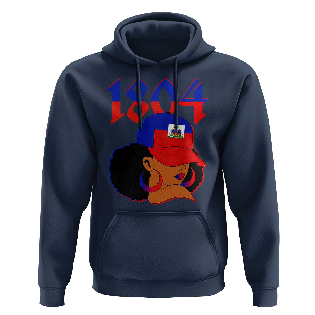 Haiti 1804 Curly Afro Queen Hoop Earrings Style Graphic Hoodie Haitian Heritage Pride
