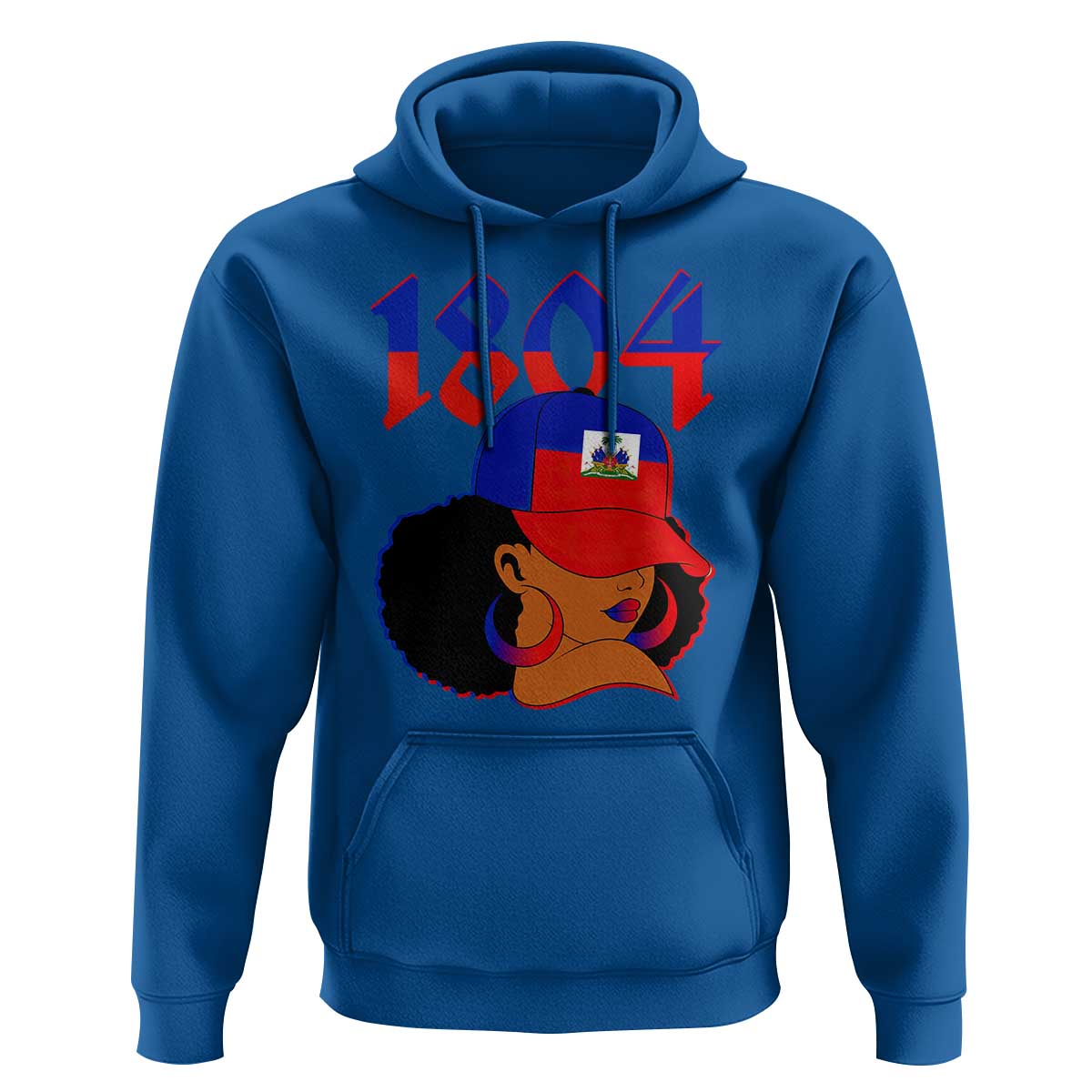 Haiti 1804 Curly Afro Queen Hoop Earrings Style Graphic Hoodie Haitian Heritage Pride