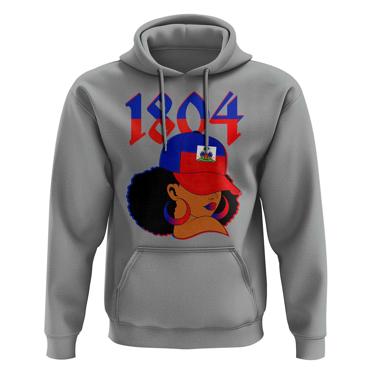 Haiti 1804 Curly Afro Queen Hoop Earrings Style Graphic Hoodie Haitian Heritage Pride