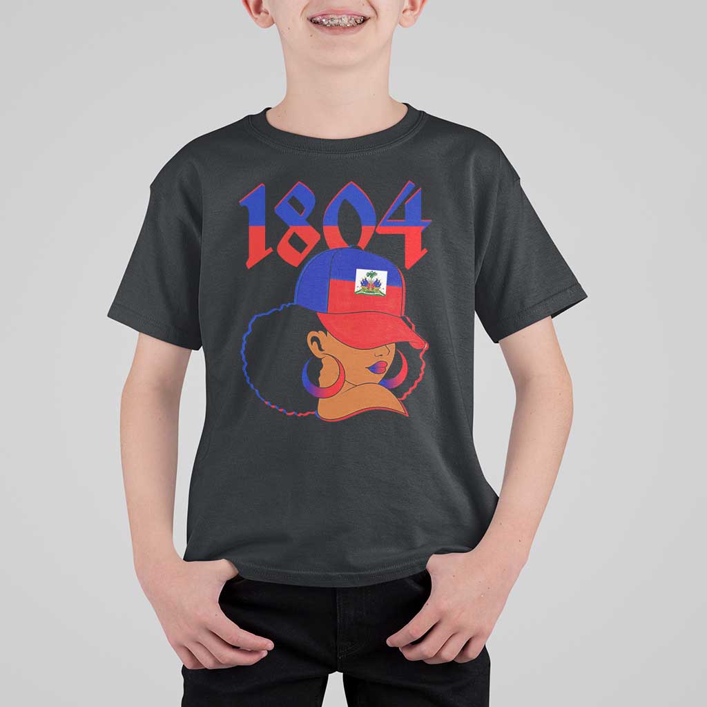 Haiti 1804 Curly Afro Queen Hoop Earrings Style Graphic T Shirt For Kid Haitian Heritage Pride