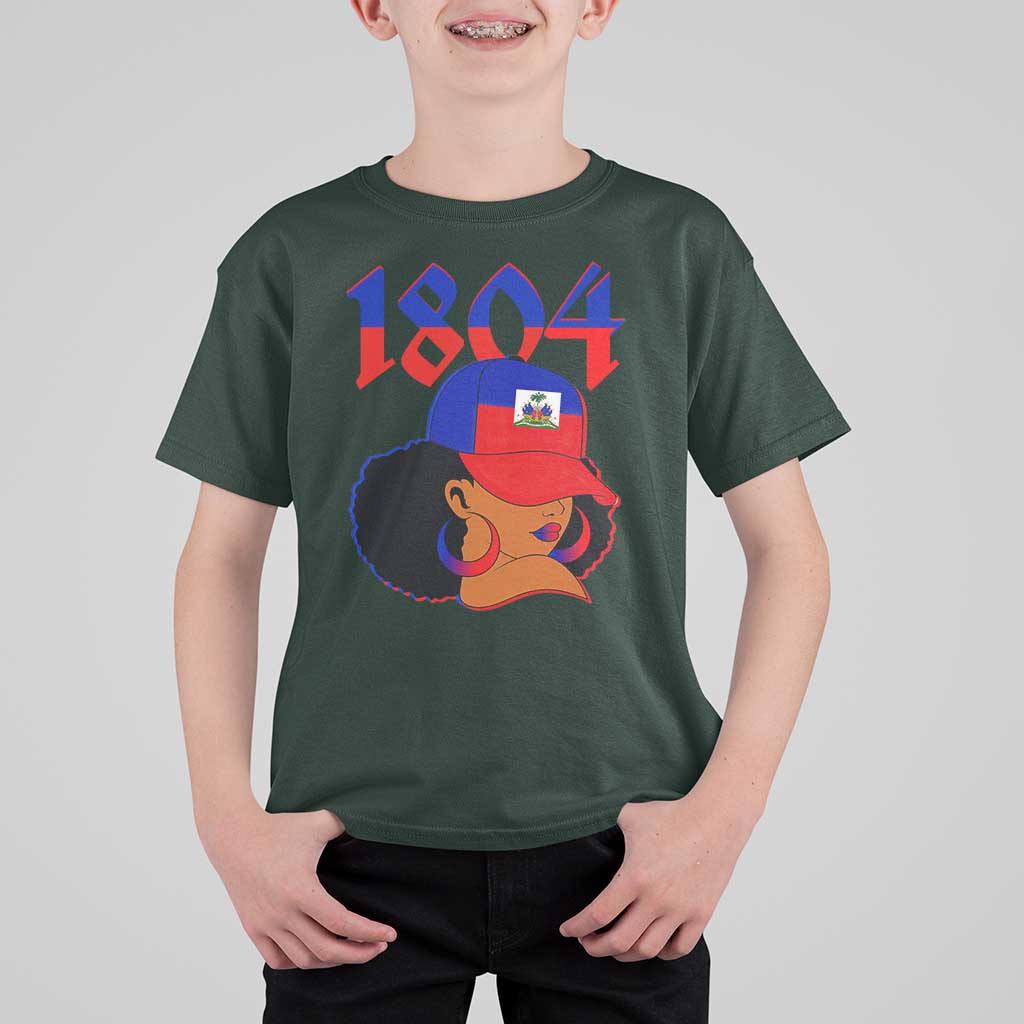 Haiti 1804 Curly Afro Queen Hoop Earrings Style Graphic T Shirt For Kid Haitian Heritage Pride