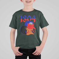 Haiti 1804 Curly Afro Queen Hoop Earrings Style Graphic T Shirt For Kid Haitian Heritage Pride
