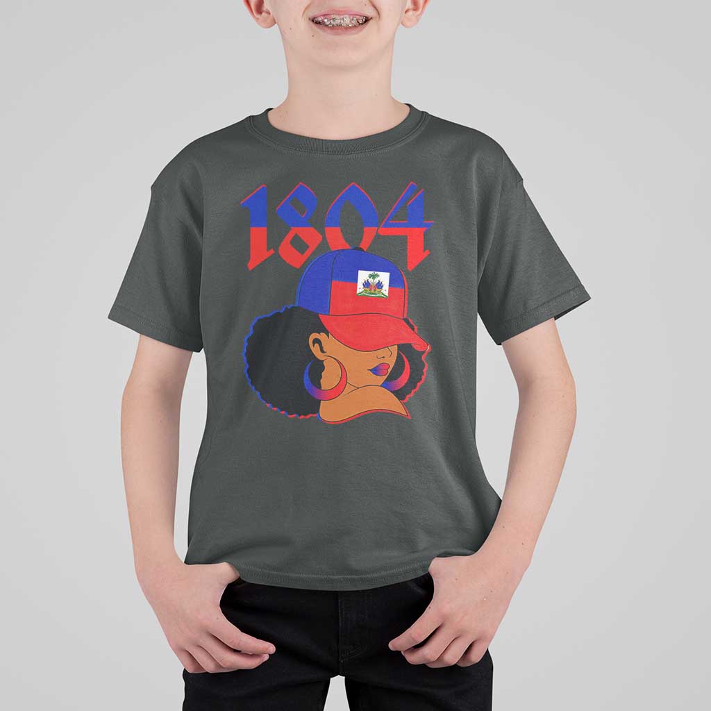 Haiti 1804 Curly Afro Queen Hoop Earrings Style Graphic T Shirt For Kid Haitian Heritage Pride
