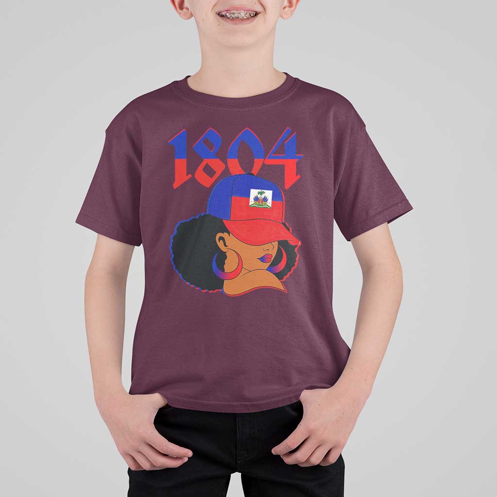Haiti 1804 Curly Afro Queen Hoop Earrings Style Graphic T Shirt For Kid Haitian Heritage Pride