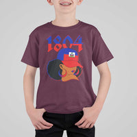 Haiti 1804 Curly Afro Queen Hoop Earrings Style Graphic T Shirt For Kid Haitian Heritage Pride