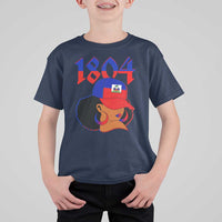 Haiti 1804 Curly Afro Queen Hoop Earrings Style Graphic T Shirt For Kid Haitian Heritage Pride