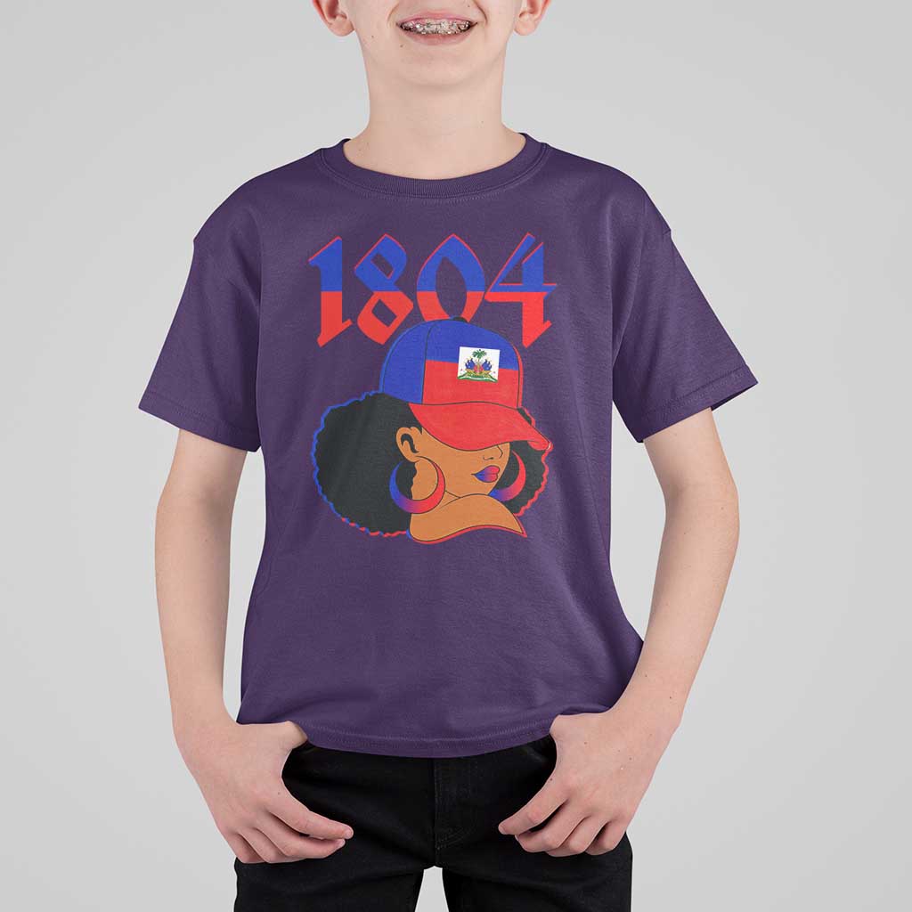 Haiti 1804 Curly Afro Queen Hoop Earrings Style Graphic T Shirt For Kid Haitian Heritage Pride