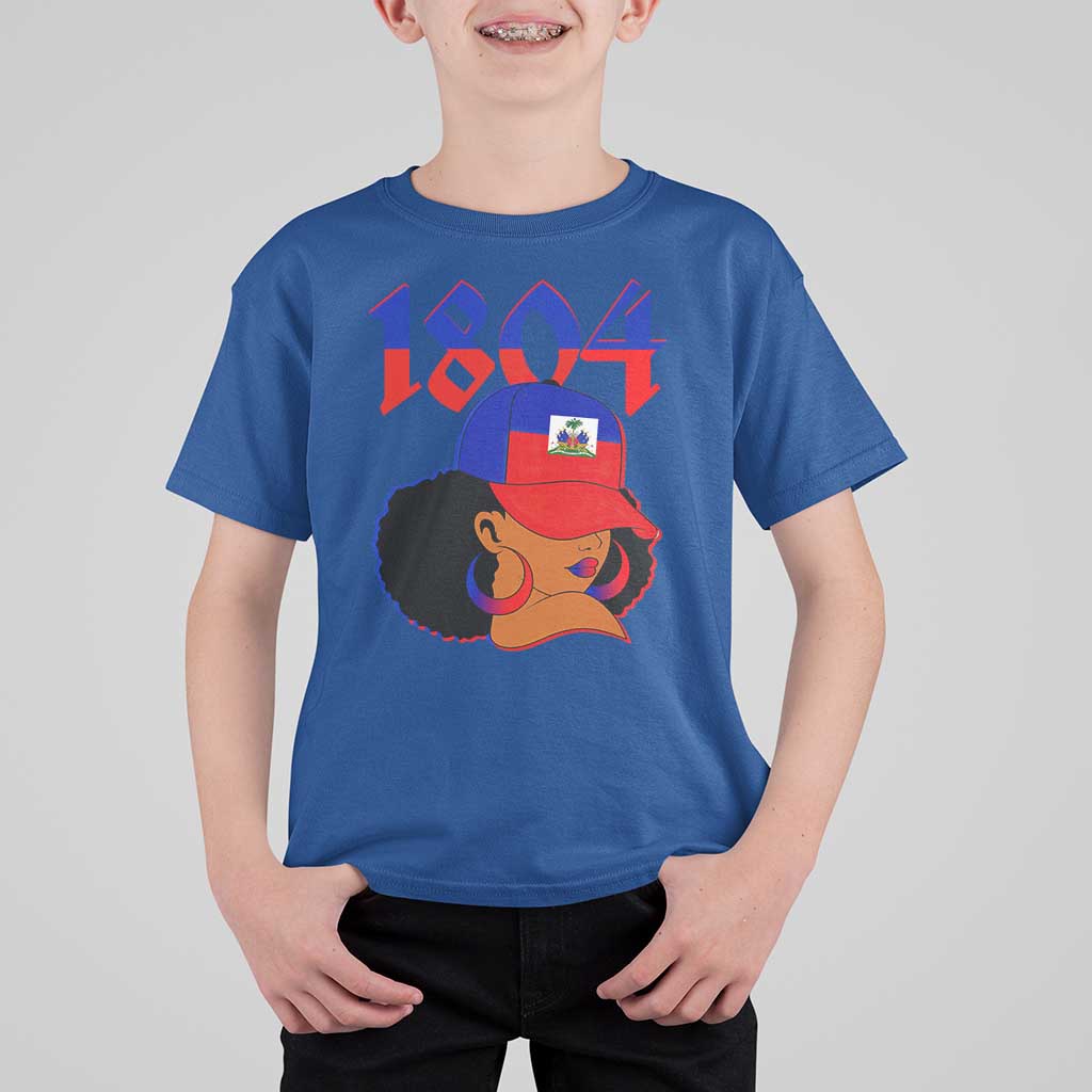 Haiti 1804 Curly Afro Queen Hoop Earrings Style Graphic T Shirt For Kid Haitian Heritage Pride