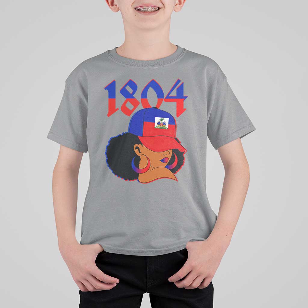 Haiti 1804 Curly Afro Queen Hoop Earrings Style Graphic T Shirt For Kid Haitian Heritage Pride