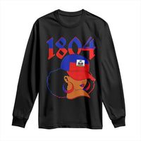 Haiti 1804 Curly Afro Queen Hoop Earrings Style Graphic Long Sleeve Shirt Haitian Heritage Pride