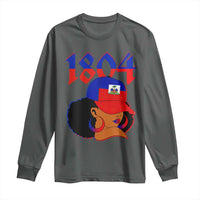 Haiti 1804 Curly Afro Queen Hoop Earrings Style Graphic Long Sleeve Shirt Haitian Heritage Pride