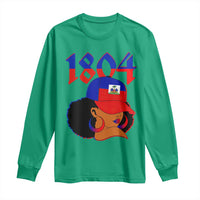Haiti 1804 Curly Afro Queen Hoop Earrings Style Graphic Long Sleeve Shirt Haitian Heritage Pride
