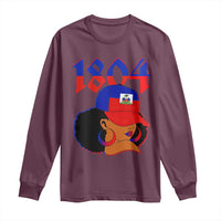 Haiti 1804 Curly Afro Queen Hoop Earrings Style Graphic Long Sleeve Shirt Haitian Heritage Pride