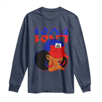 Haiti 1804 Curly Afro Queen Hoop Earrings Style Graphic Long Sleeve Shirt Haitian Heritage Pride