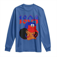 Haiti 1804 Curly Afro Queen Hoop Earrings Style Graphic Long Sleeve Shirt Haitian Heritage Pride