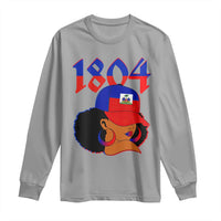 Haiti 1804 Curly Afro Queen Hoop Earrings Style Graphic Long Sleeve Shirt Haitian Heritage Pride