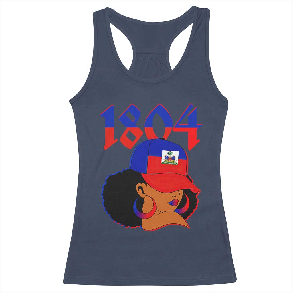Haiti 1804 Curly Afro Queen Hoop Earrings Style Graphic Racerback Tank Top Haitian Heritage Pride