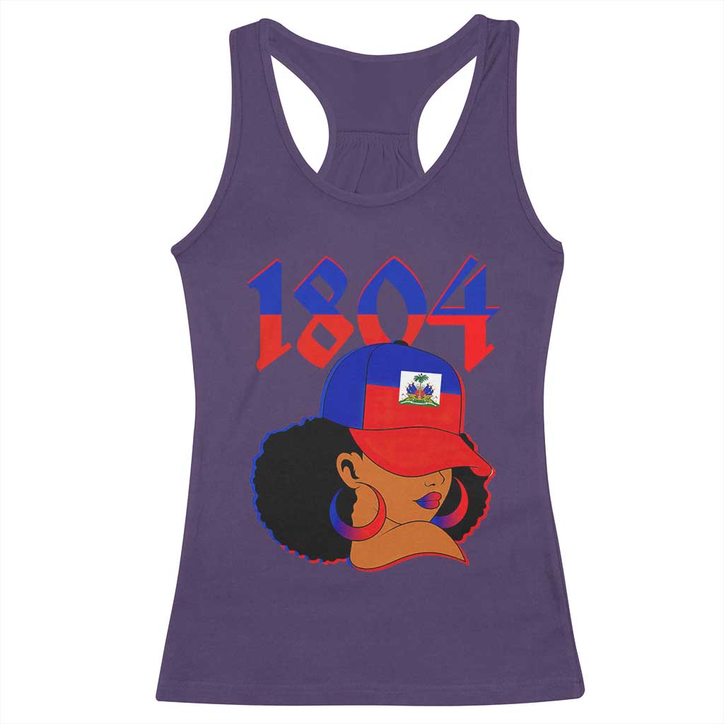 Haiti 1804 Curly Afro Queen Hoop Earrings Style Graphic Racerback Tank Top Haitian Heritage Pride