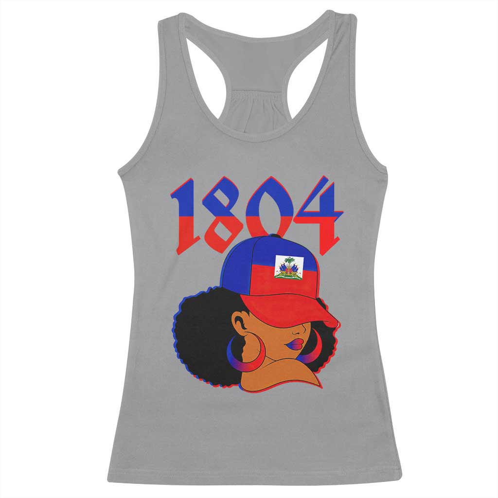 Haiti 1804 Curly Afro Queen Hoop Earrings Style Graphic Racerback Tank Top Haitian Heritage Pride