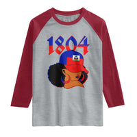 Haiti 1804 Curly Afro Queen Hoop Earrings Style Graphic Raglan Shirt Haitian Heritage Pride