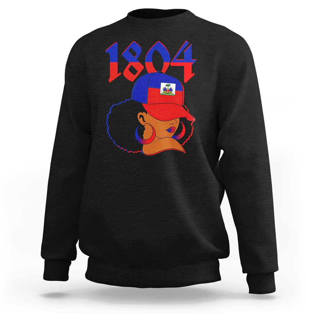 Haiti 1804 Curly Afro Queen Hoop Earrings Style Graphic Sweatshirt Haitian Heritage Pride