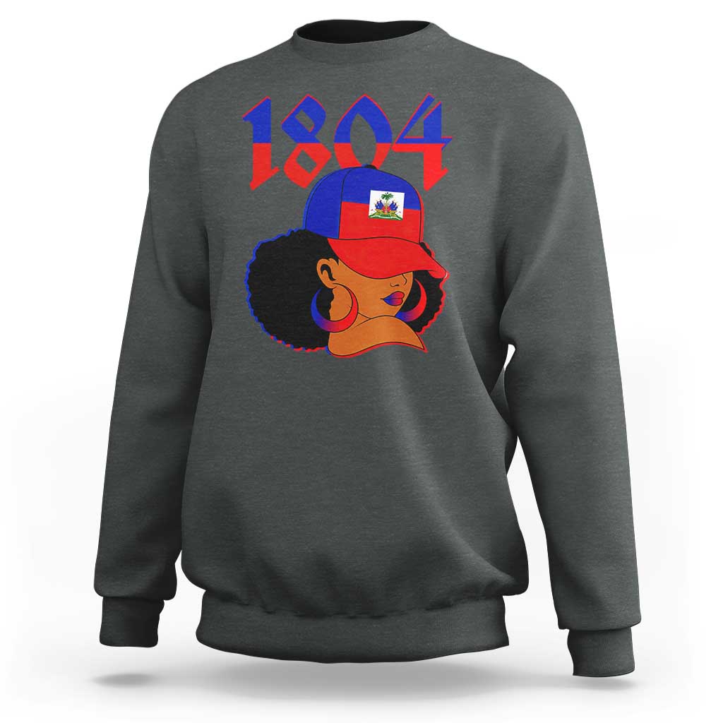 Haiti 1804 Curly Afro Queen Hoop Earrings Style Graphic Sweatshirt Haitian Heritage Pride