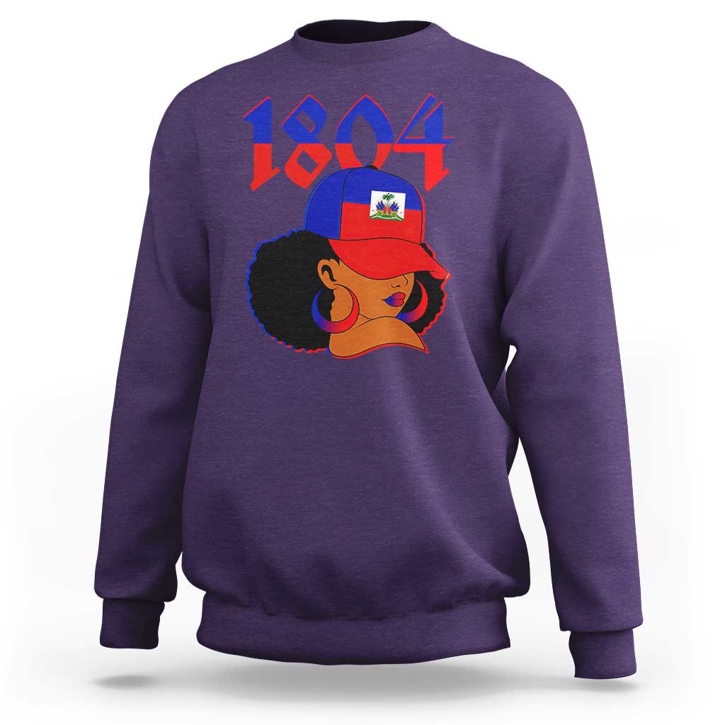 Haiti 1804 Curly Afro Queen Hoop Earrings Style Graphic Sweatshirt Haitian Heritage Pride