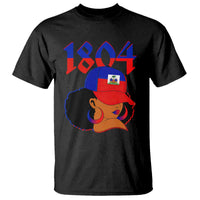 Haiti 1804 Curly Afro Queen Hoop Earrings Style Graphic T Shirt Haitian Heritage Pride