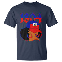 Haiti 1804 Curly Afro Queen Hoop Earrings Style Graphic T Shirt Haitian Heritage Pride