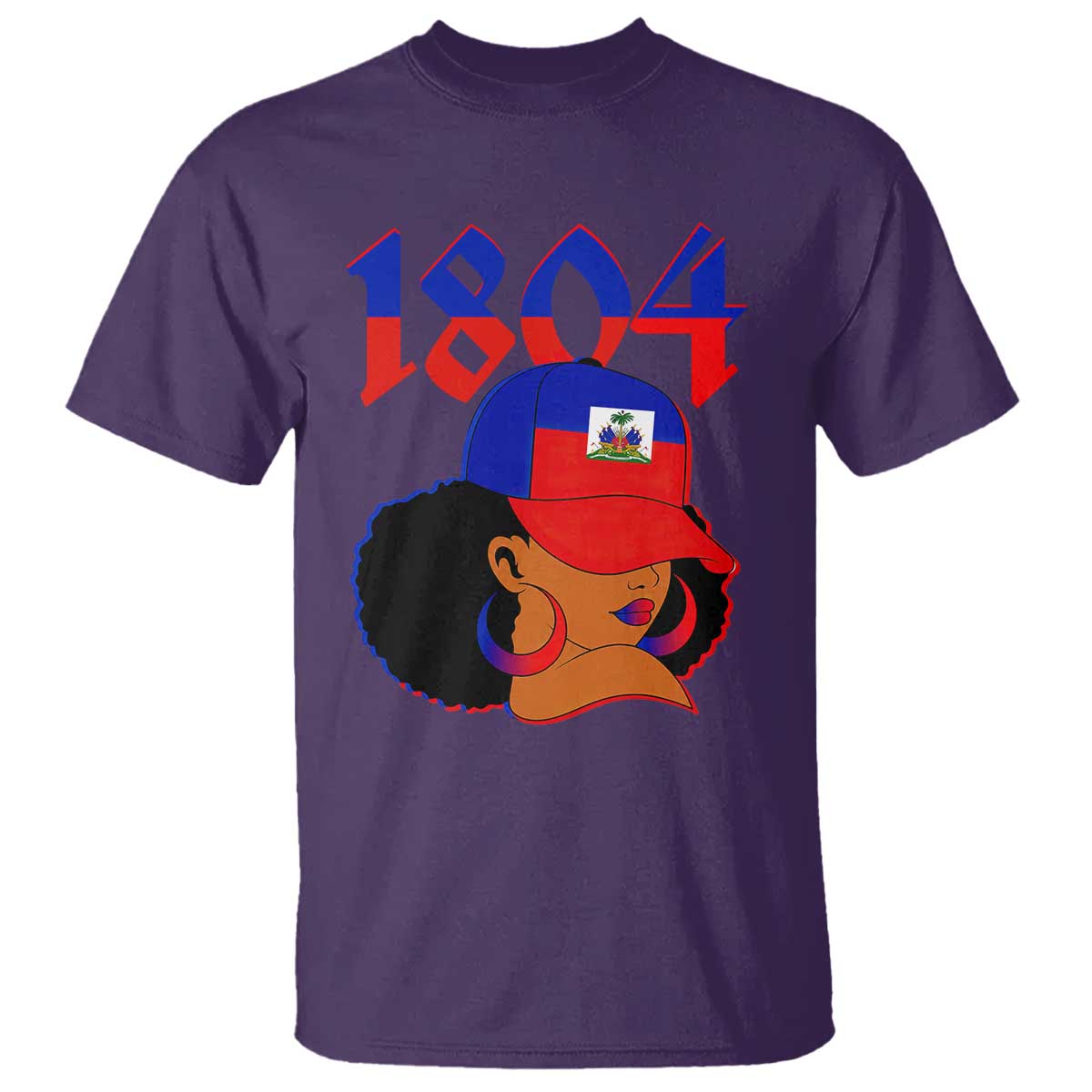 Haiti 1804 Curly Afro Queen Hoop Earrings Style Graphic T Shirt Haitian Heritage Pride
