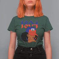 Haiti 1804 Curly Afro Queen Hoop Earrings Style Graphic T Shirt For Women Haitian Heritage Pride