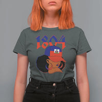 Haiti 1804 Curly Afro Queen Hoop Earrings Style Graphic T Shirt For Women Haitian Heritage Pride