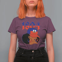 Haiti 1804 Curly Afro Queen Hoop Earrings Style Graphic T Shirt For Women Haitian Heritage Pride