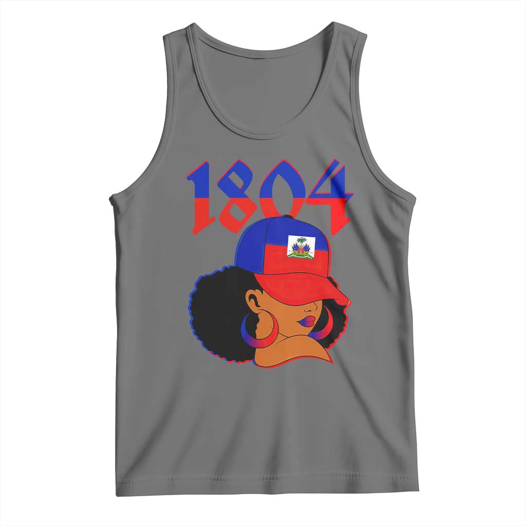 Haiti 1804 Curly Afro Queen Hoop Earrings Style Graphic Tank Top Haitian Heritage Pride