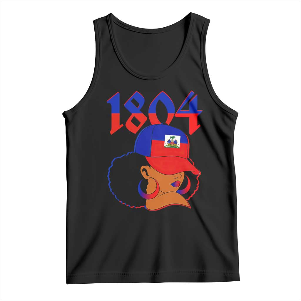 Haiti 1804 Curly Afro Queen Hoop Earrings Style Graphic Tank Top Haitian Heritage Pride
