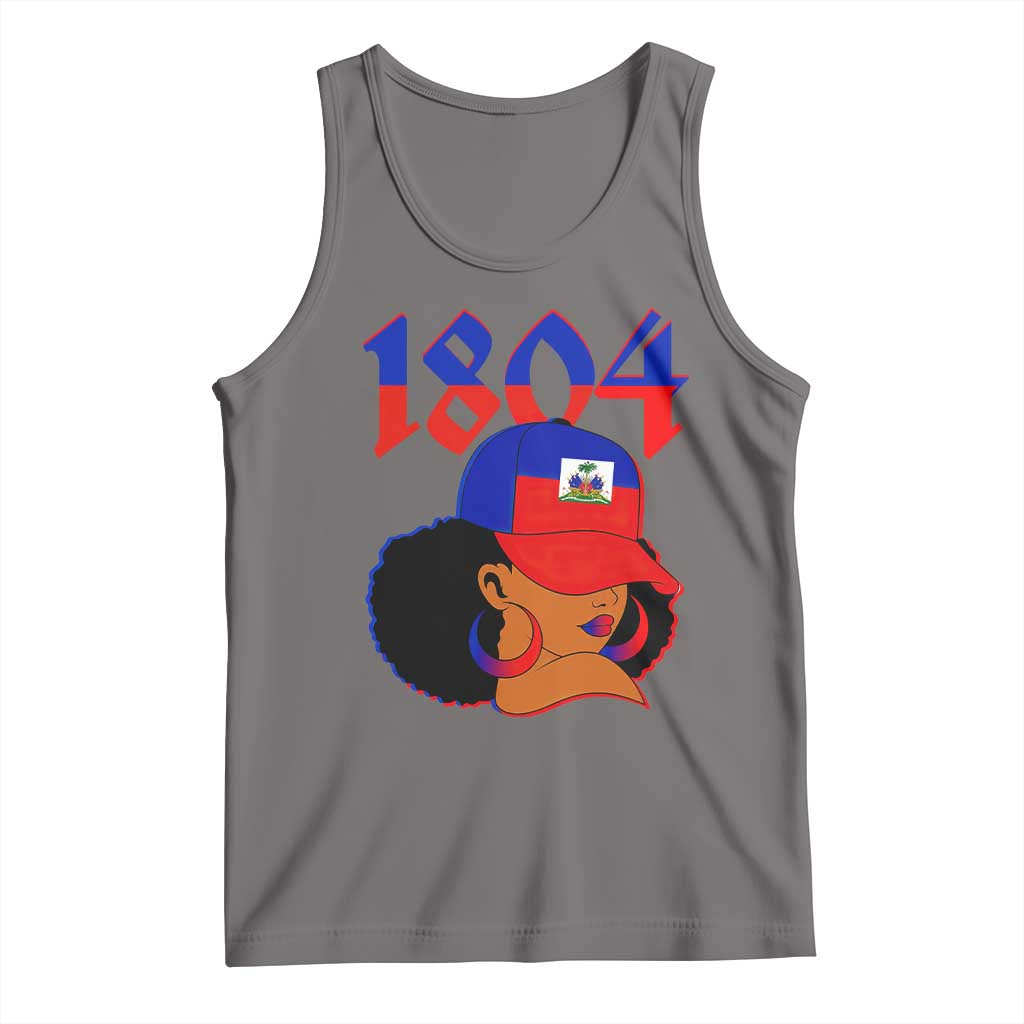Haiti 1804 Curly Afro Queen Hoop Earrings Style Graphic Tank Top Haitian Heritage Pride