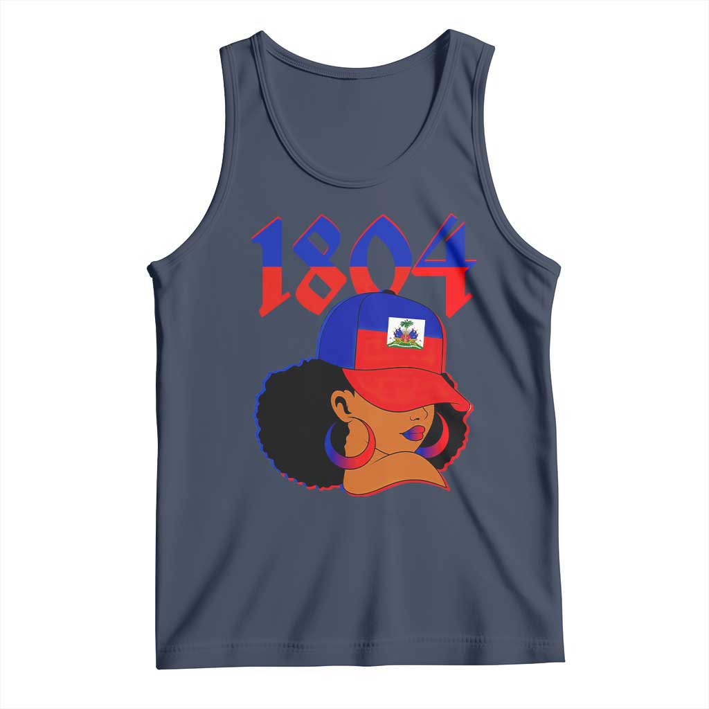 Haiti 1804 Curly Afro Queen Hoop Earrings Style Graphic Tank Top Haitian Heritage Pride