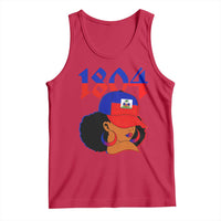 Haiti 1804 Curly Afro Queen Hoop Earrings Style Graphic Tank Top Haitian Heritage Pride