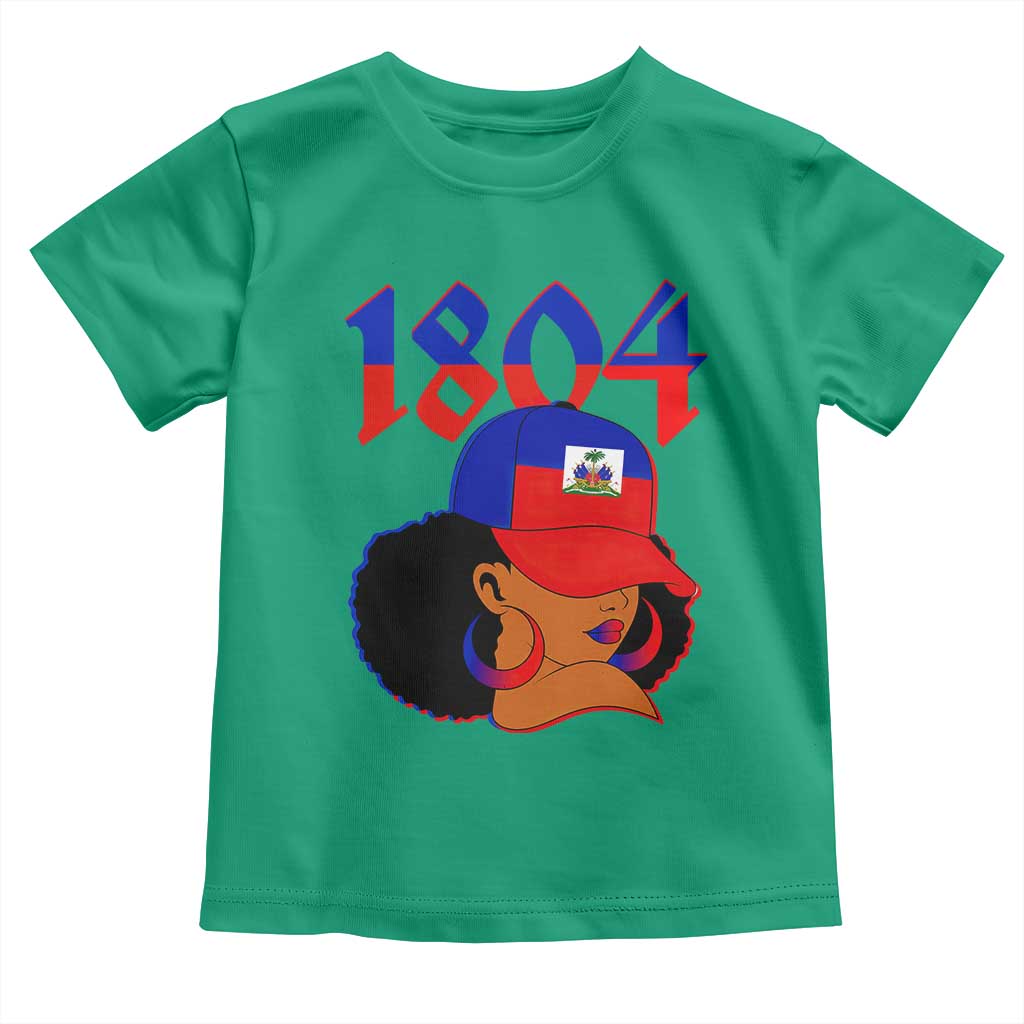 Haiti 1804 Curly Afro Queen Hoop Earrings Style Graphic Toddler T Shirt Haitian Heritage Pride