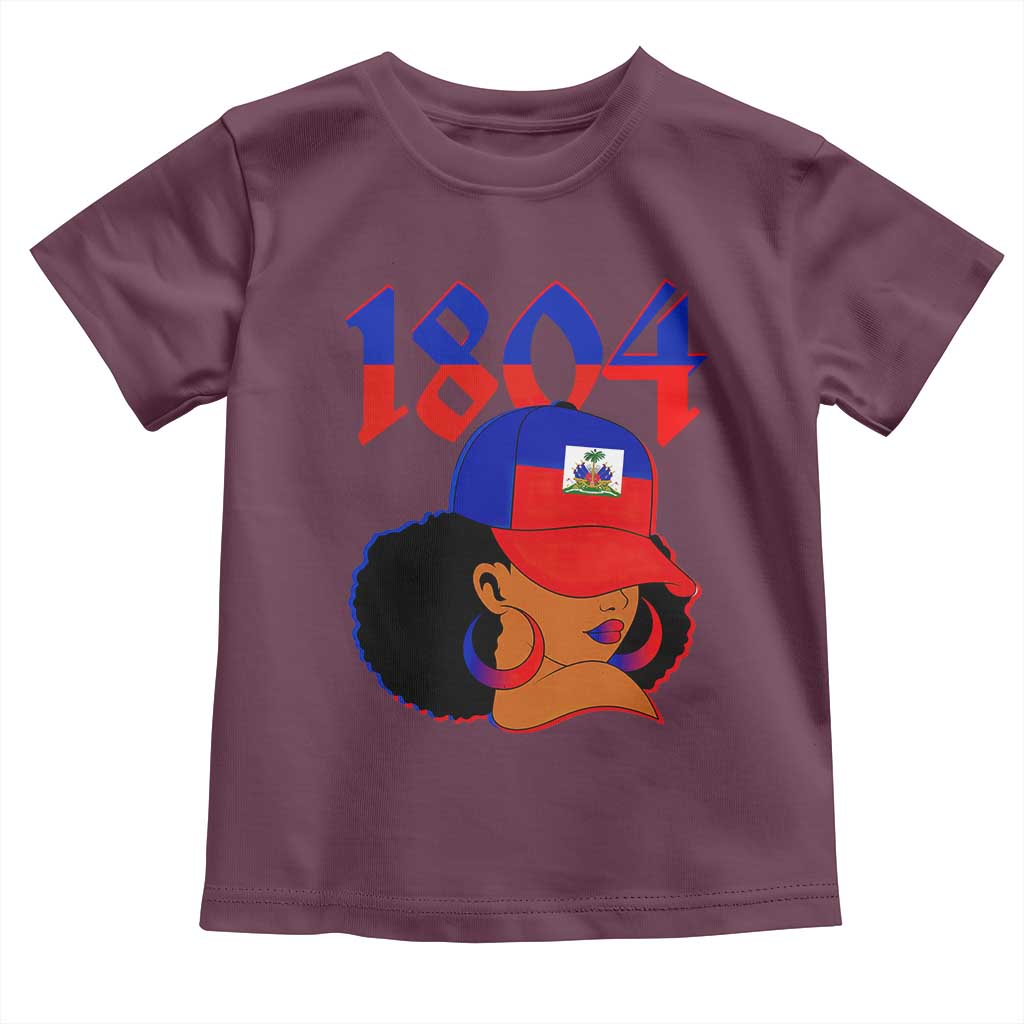 Haiti 1804 Curly Afro Queen Hoop Earrings Style Graphic Toddler T Shirt Haitian Heritage Pride