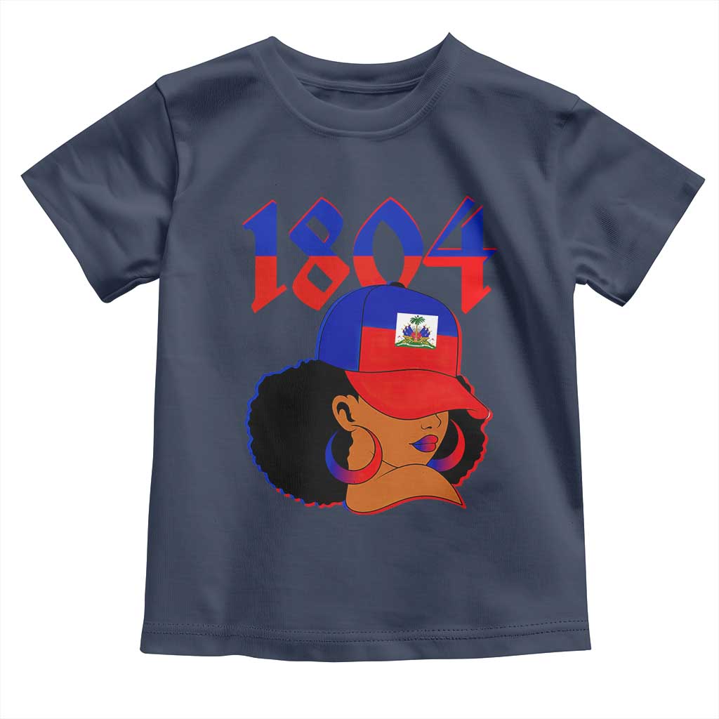 Haiti 1804 Curly Afro Queen Hoop Earrings Style Graphic Toddler T Shirt Haitian Heritage Pride