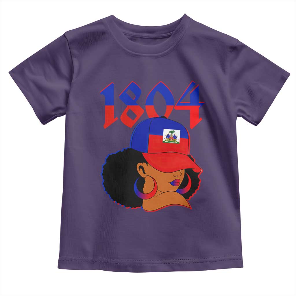 Haiti 1804 Curly Afro Queen Hoop Earrings Style Graphic Toddler T Shirt Haitian Heritage Pride