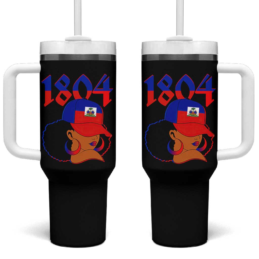 Haiti 1804 Curly Afro Queen Hoop Earrings Style Graphic Tumbler With Handle Haitian Heritage Pride