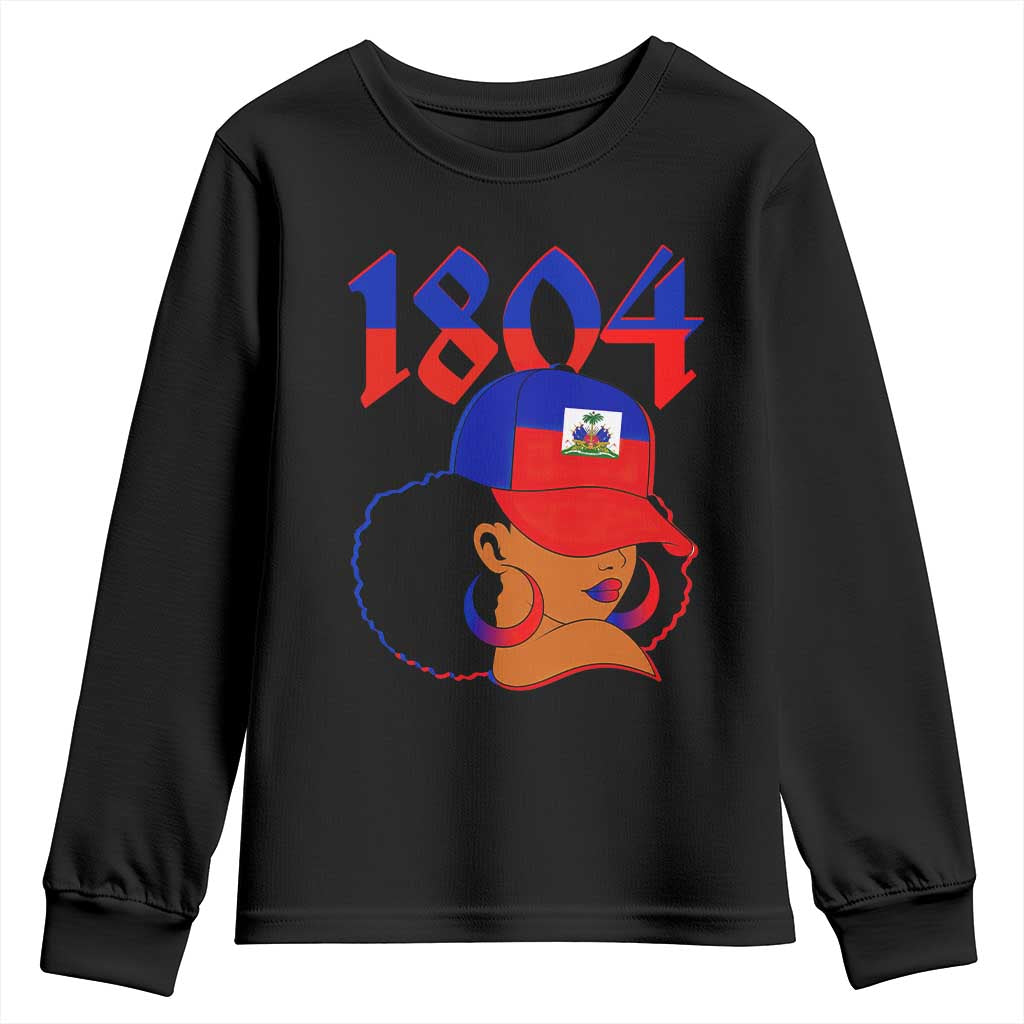 Haiti 1804 Curly Afro Queen Hoop Earrings Style Graphic Youth Sweatshirt Haitian Heritage Pride