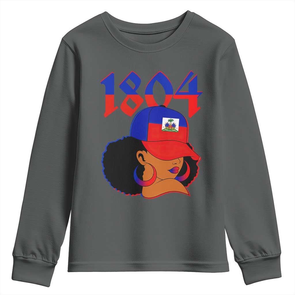 Haiti 1804 Curly Afro Queen Hoop Earrings Style Graphic Youth Sweatshirt Haitian Heritage Pride