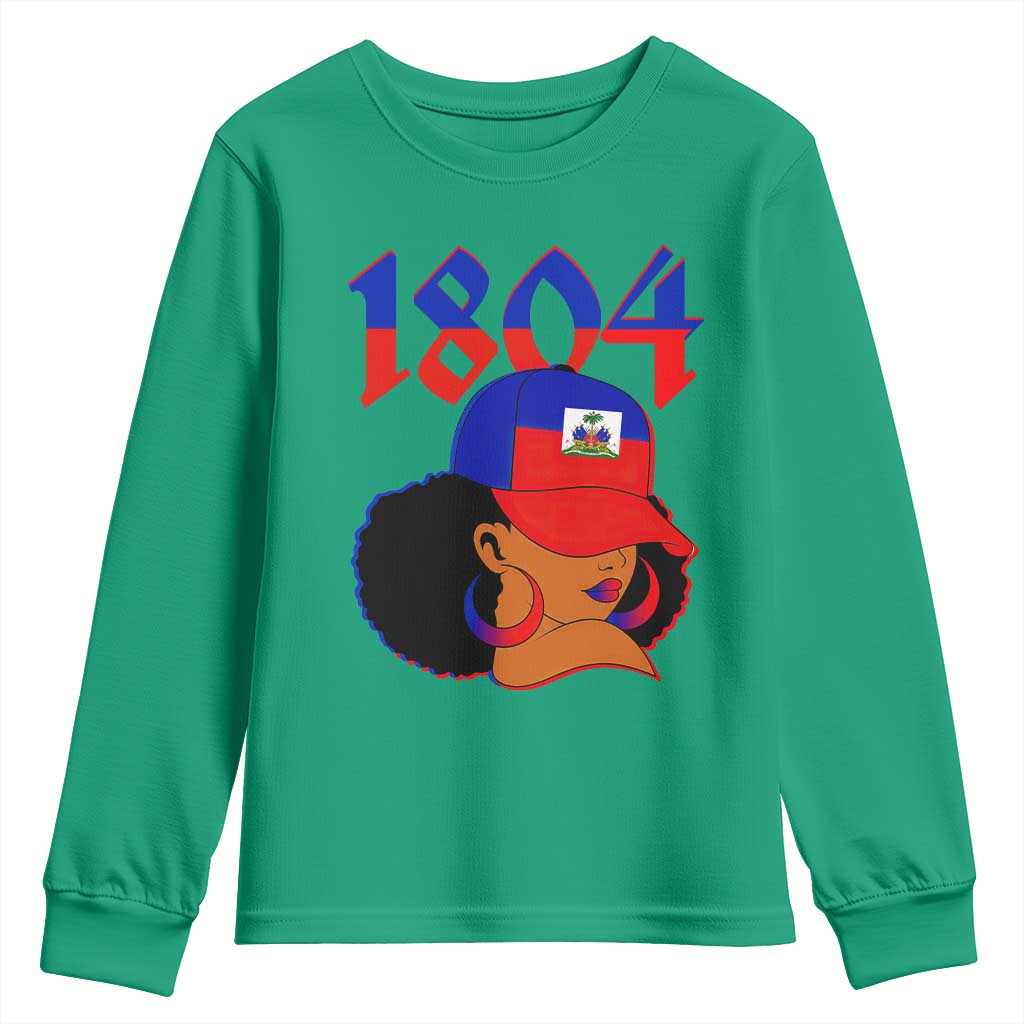 Haiti 1804 Curly Afro Queen Hoop Earrings Style Graphic Youth Sweatshirt Haitian Heritage Pride