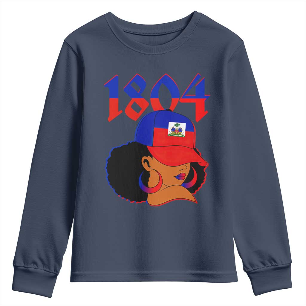 Haiti 1804 Curly Afro Queen Hoop Earrings Style Graphic Youth Sweatshirt Haitian Heritage Pride