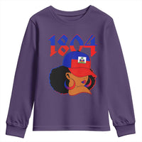 Haiti 1804 Curly Afro Queen Hoop Earrings Style Graphic Youth Sweatshirt Haitian Heritage Pride